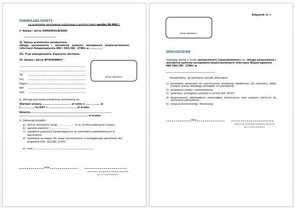 Przykładowy formularz oferty SIWZ KRI ISO 27001
